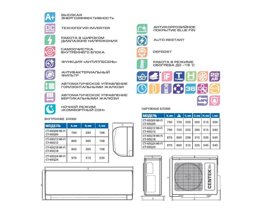 Сплит система CENTEK CT-65Q09 WiFi inverter (Q WiFi series)